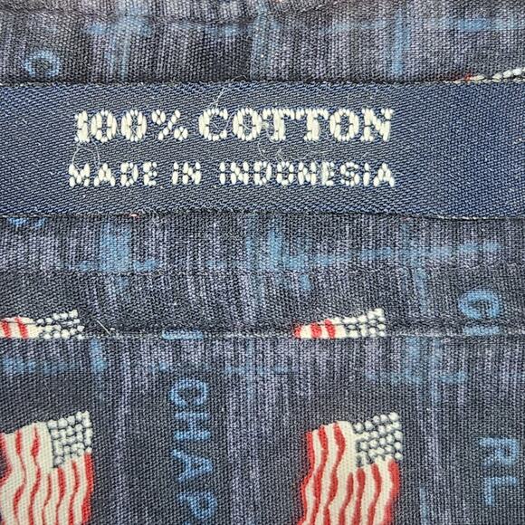 Ralph Lauren Chaps Men's Long Sleeve Bl American Flag Print Shirt Navy SZ L EUC - Picture 4 of 15